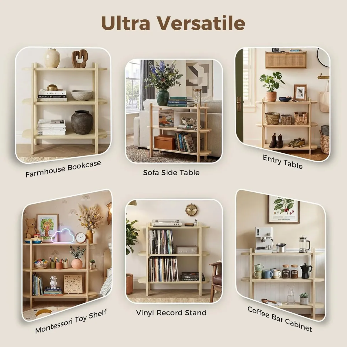 Bookshelf Wood Shelf Bookcase Book 3-Tier Natural - Image 4