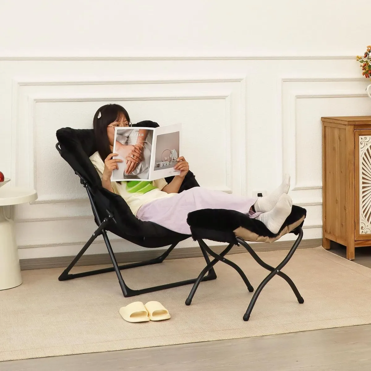Comfy Saucer Chair for Adults Soft Faux Fur (Set - Image 4
