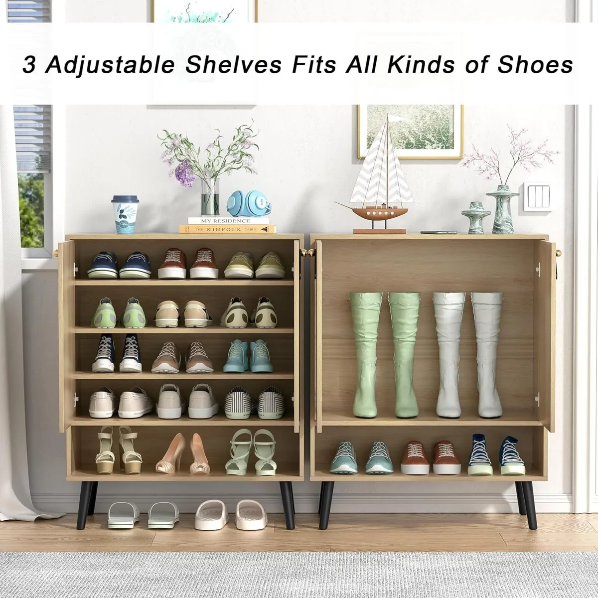Rattan Shoe Storage Unit 4 Tier Wooden Rack - Image 4