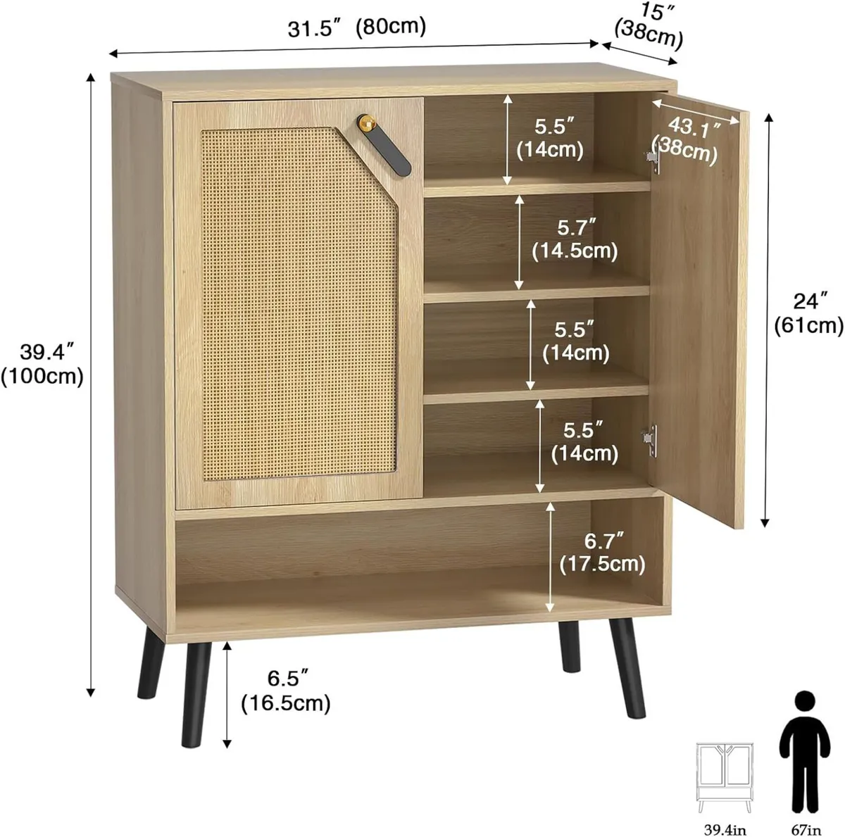 Rattan Shoe Storage Unit 4 Tier Wooden Rack - Image 2