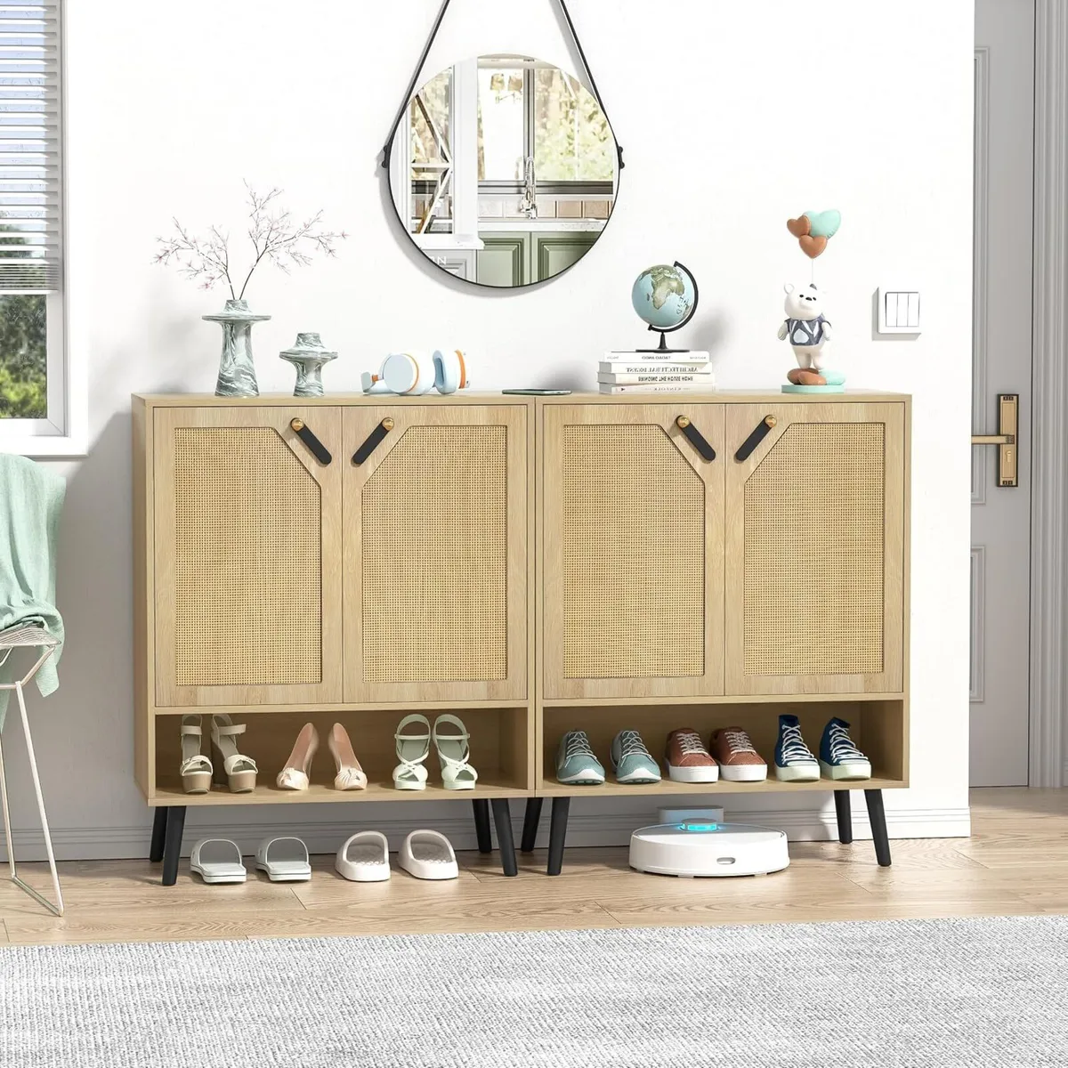 Rattan Shoe Storage Unit 4 Tier Wooden Rack - Image 3