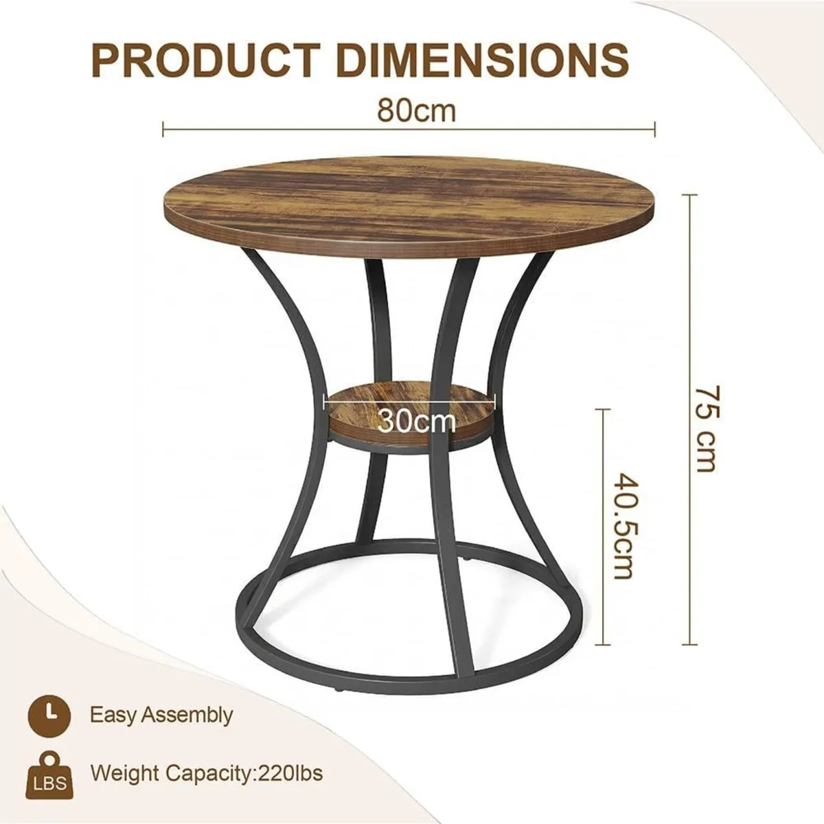 80CM Round Dining Table for 2 with Storage - Image 2