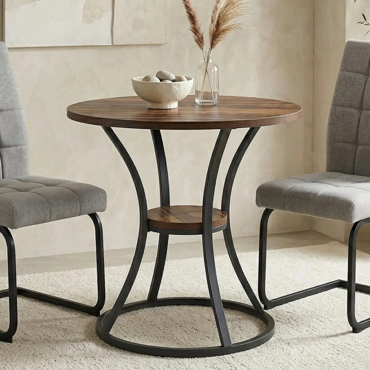 80CM Round Dining Table for 2 with Storage - Image 3