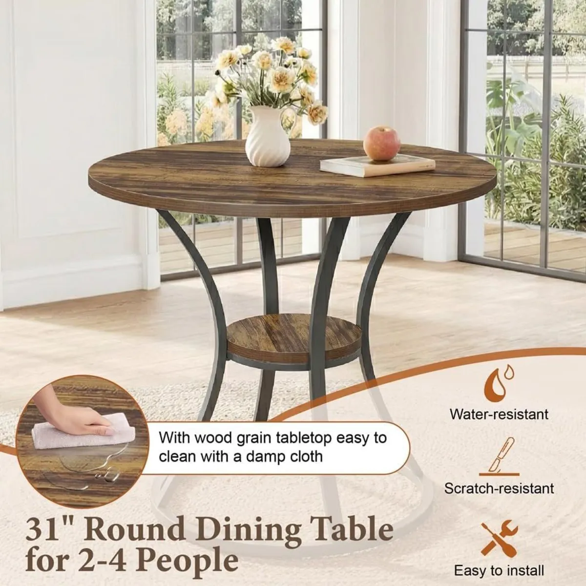 80CM Round Dining Table for 2 with Storage - Image 4