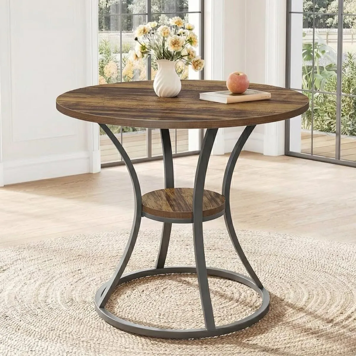 80CM Round Dining Table for 2 with Storage - Image 1