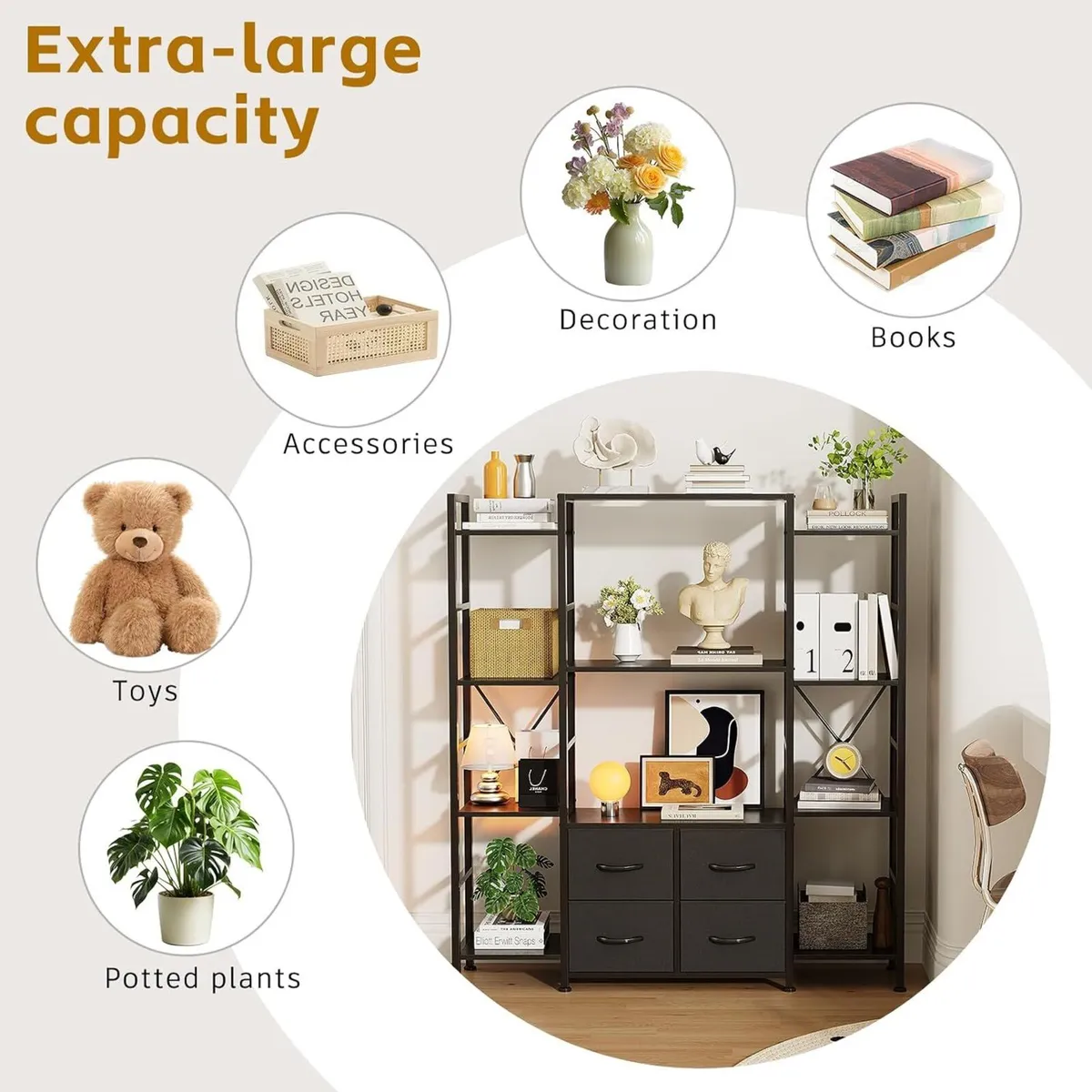 120W X142h Cm Triple Book Shelf 4 Tier - Image 4