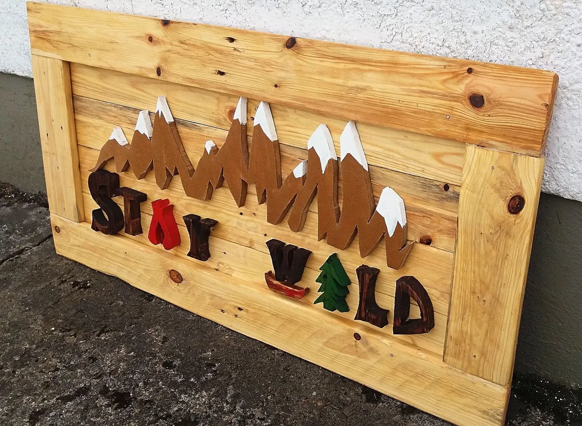 NEW Rustic STAY WILD Wood Art Wall Sign / Display - Image 3