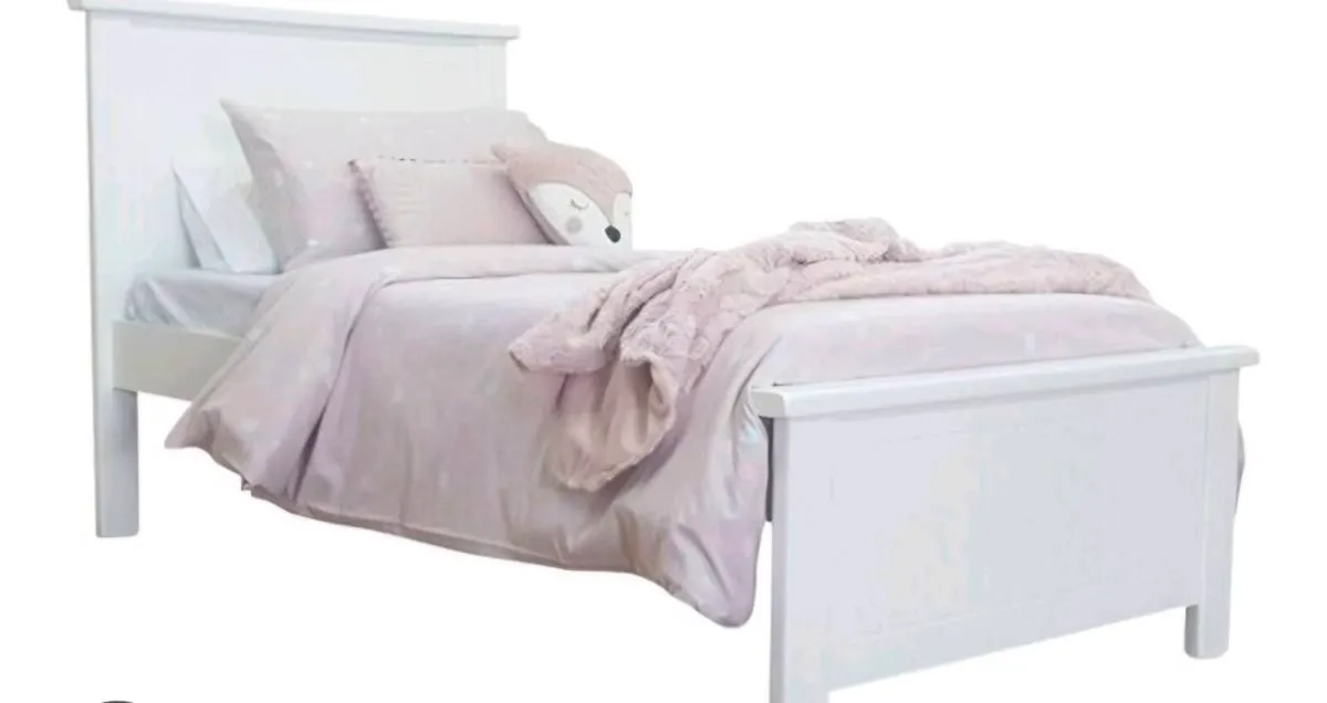 Single white (low frame) bed