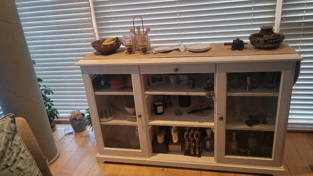2 Seater Recliner Sofa and glass door cabinet - Image 1