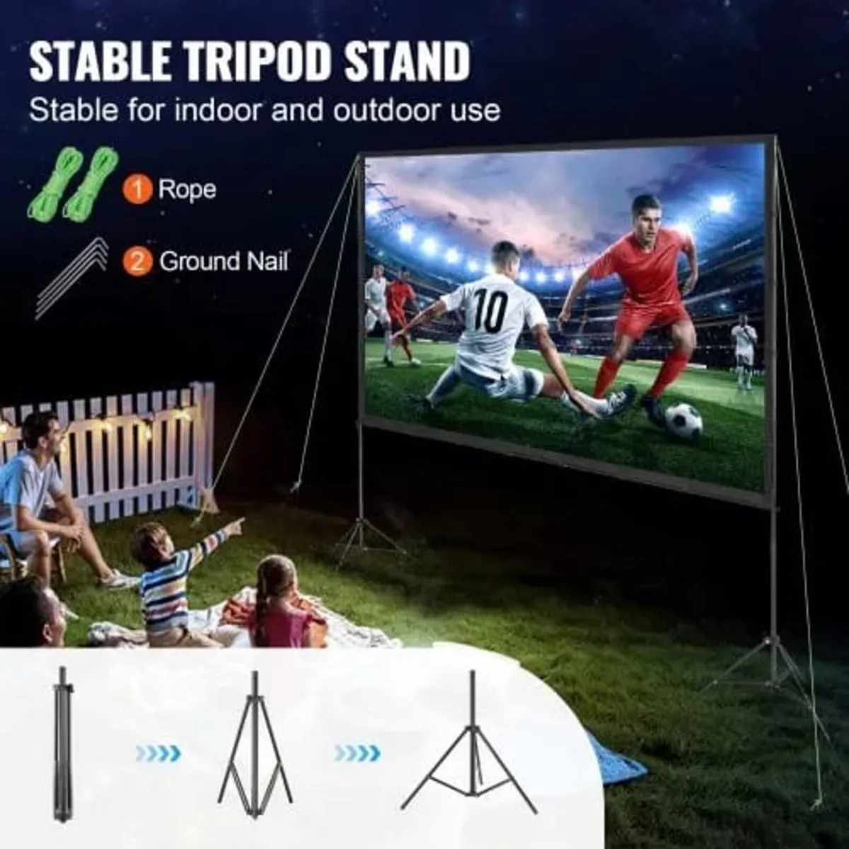 Projector Screen with Stand, 120 inch 16:9 4K 1080 - Image 3