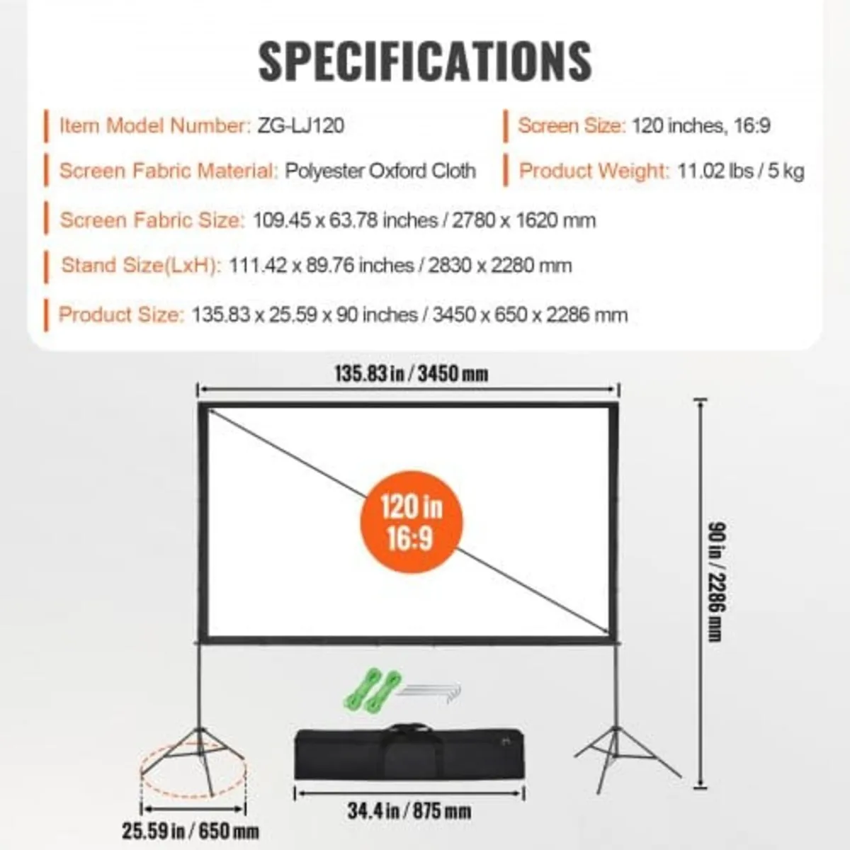 Projector Screen with Stand, 120 inch 16:9 4K 1080 - Image 4