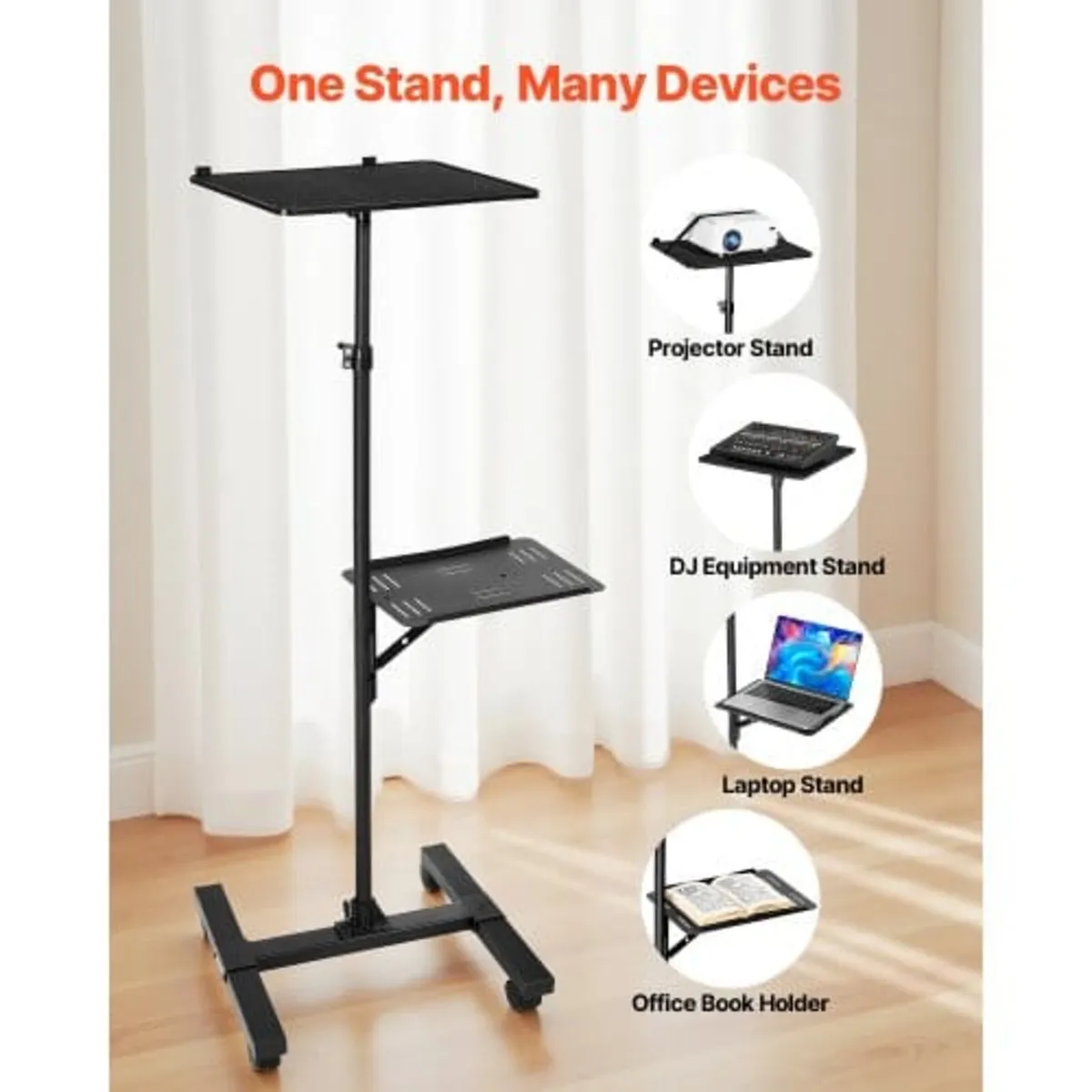 Projector Stand, 2 Shelves Laptop Floor Stand, Pro - Image 3