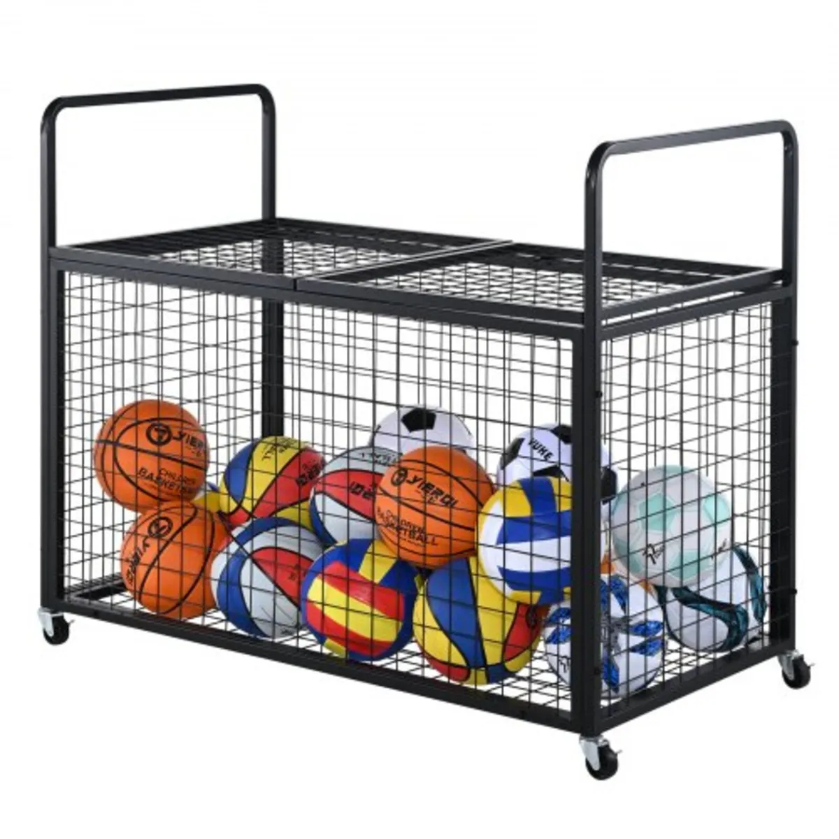 Rolling Sports Ball Storage Cart, Lockable Basketb - Image 1