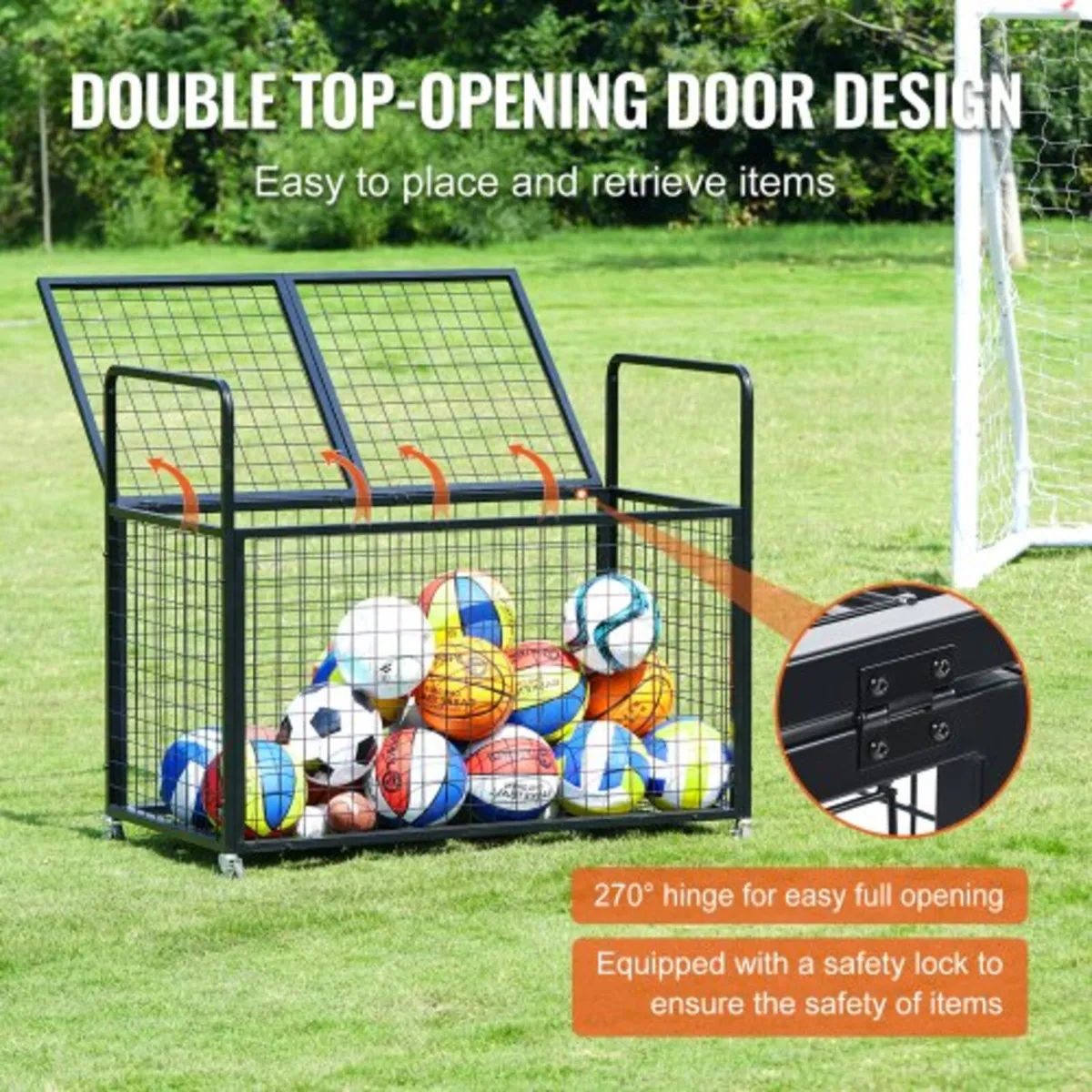 Rolling Sports Ball Storage Cart, Lockable Basketb - Image 3