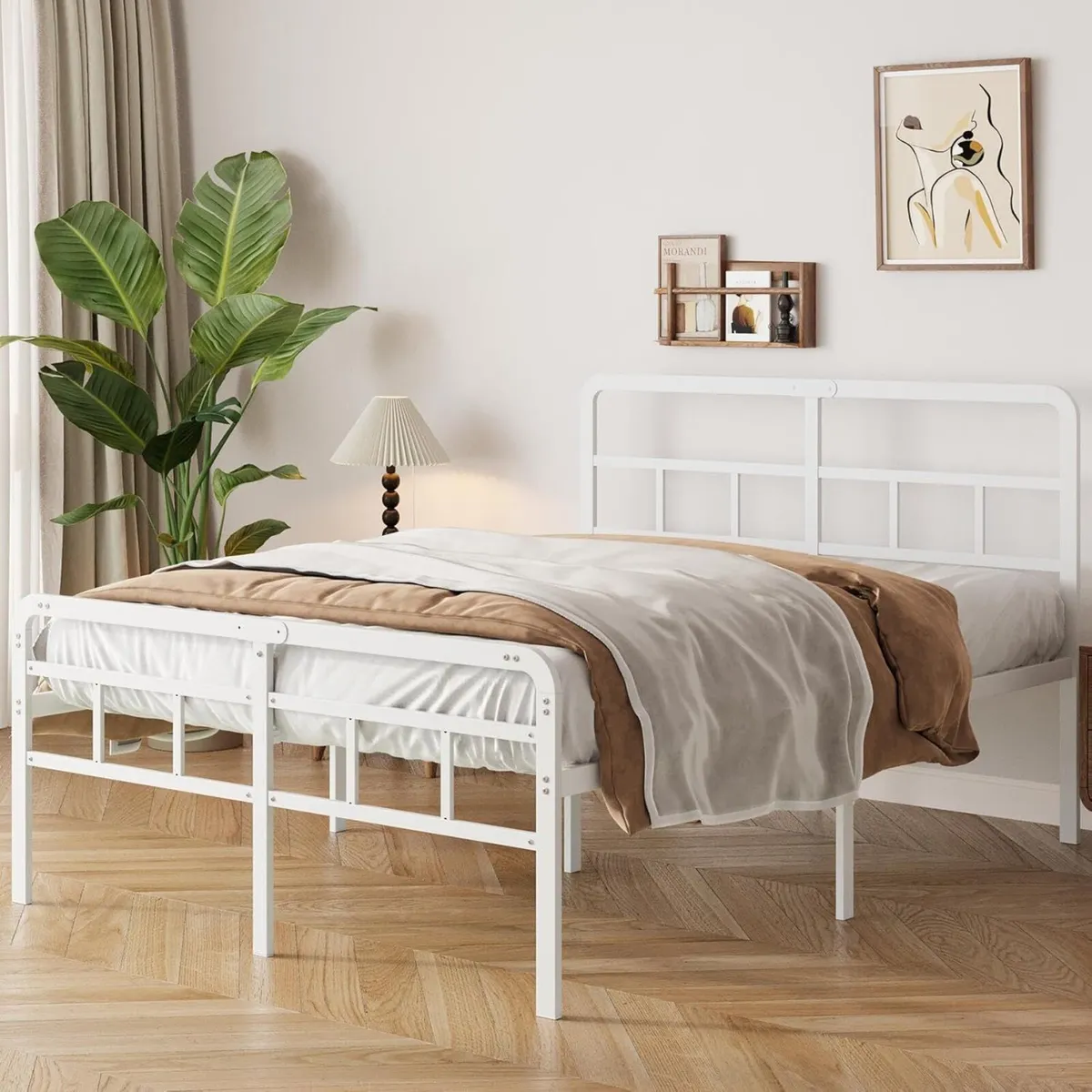 Bed Frame with Headboard and Footboard Metal Slats - Image 1
