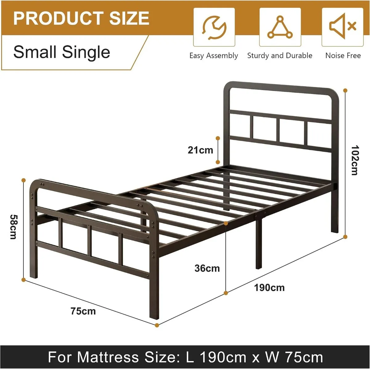 Bed Frame with Headboard and Footboard Metal Slats - Image 2