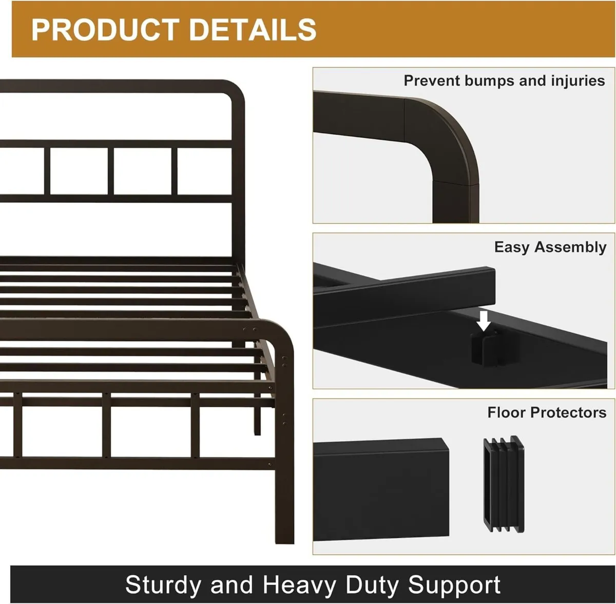 Bed Frame with Headboard and Footboard Metal Slats - Image 4