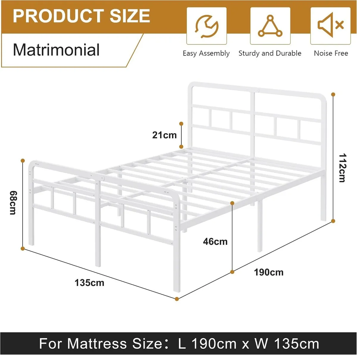 Bed Frame with Headboard and Footboard Metal Slats - Image 2
