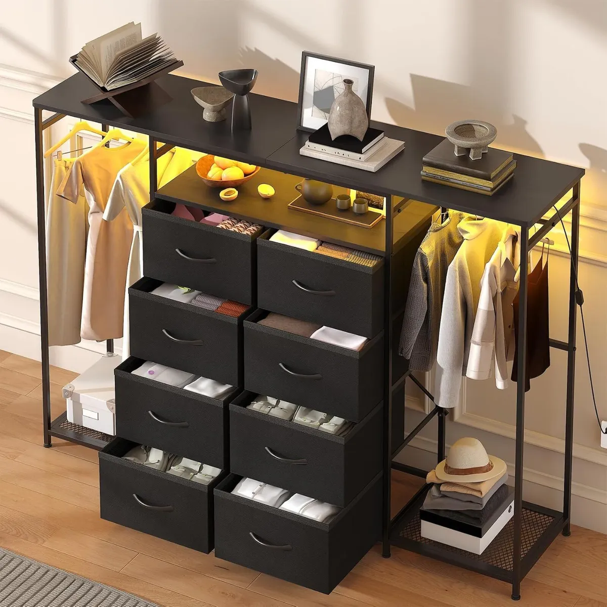 8-Drawer Dresser for Bedroom with Hanging Rack LED - Image 3