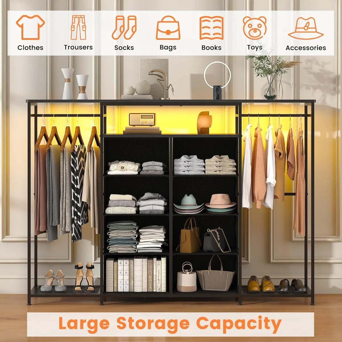 8-Drawer Dresser for Bedroom with Hanging Rack LED - Image 4