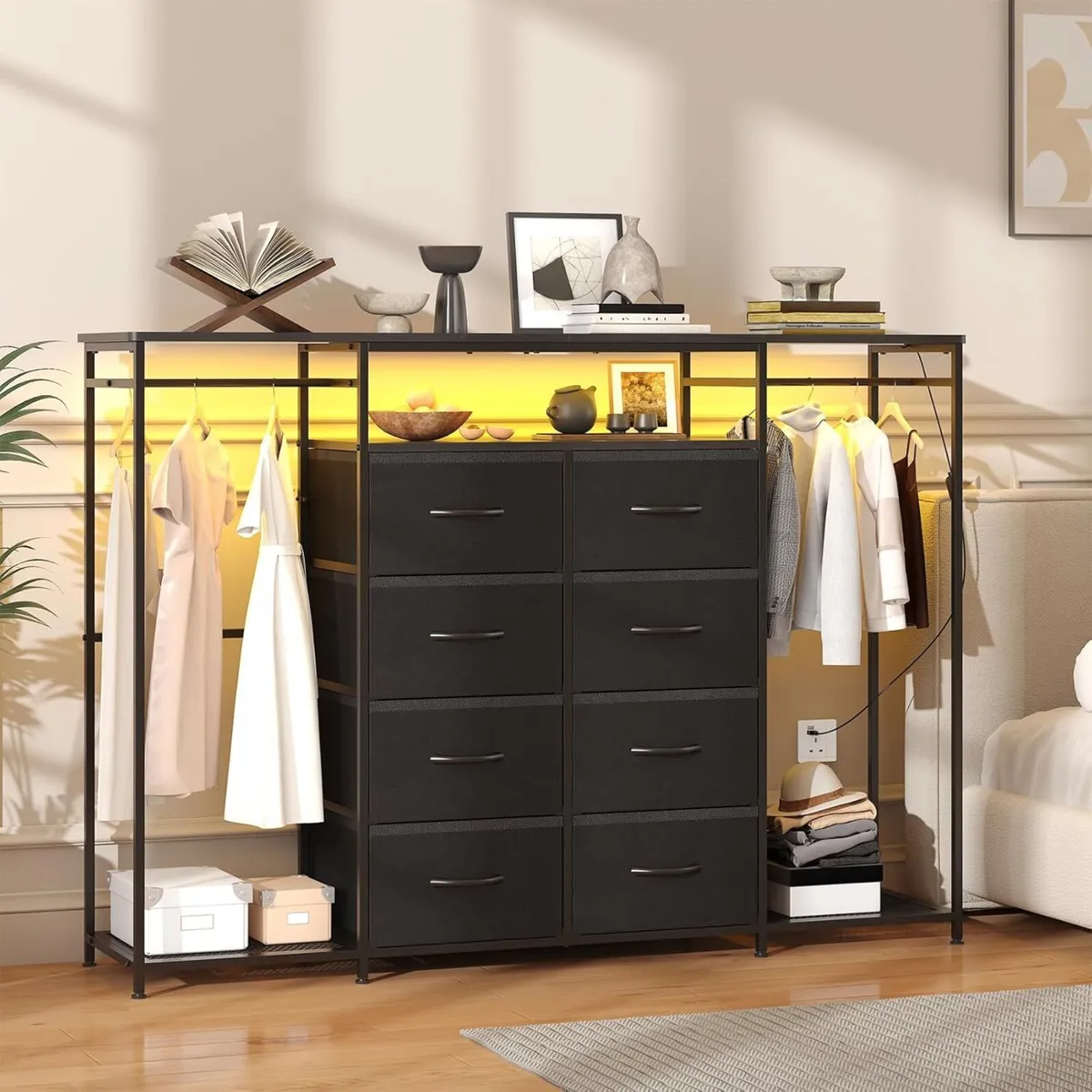 8-Drawer Dresser for Bedroom with Hanging Rack LED - Image 1