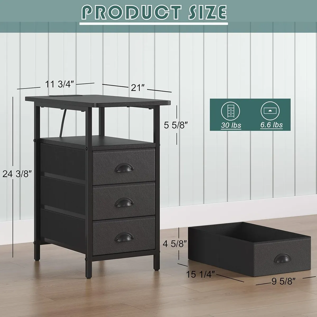 End Table with Charging Station Narrow Side Tables - Image 3