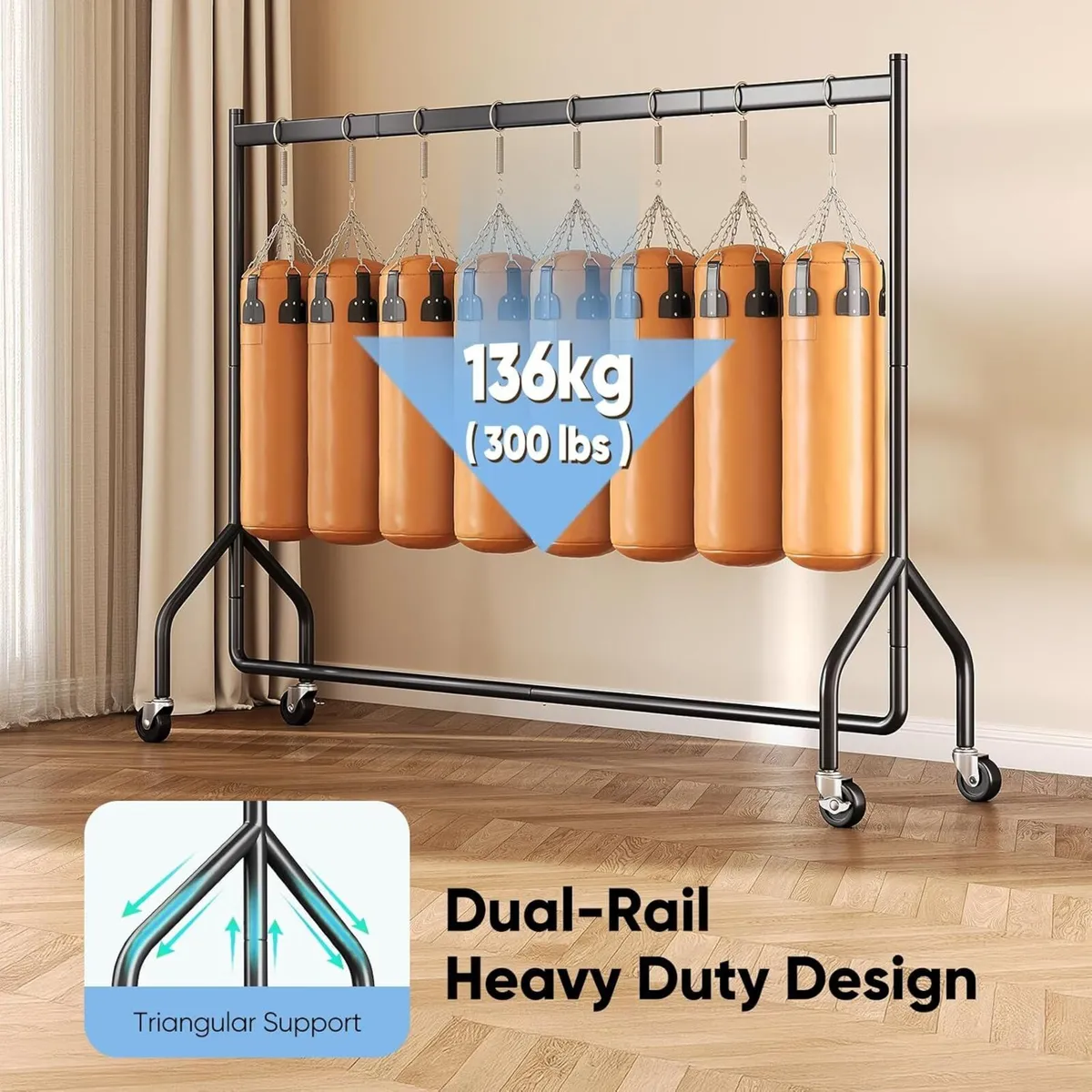 Heavy Duty Rolling Clothes Rack with 136KG - Image 2