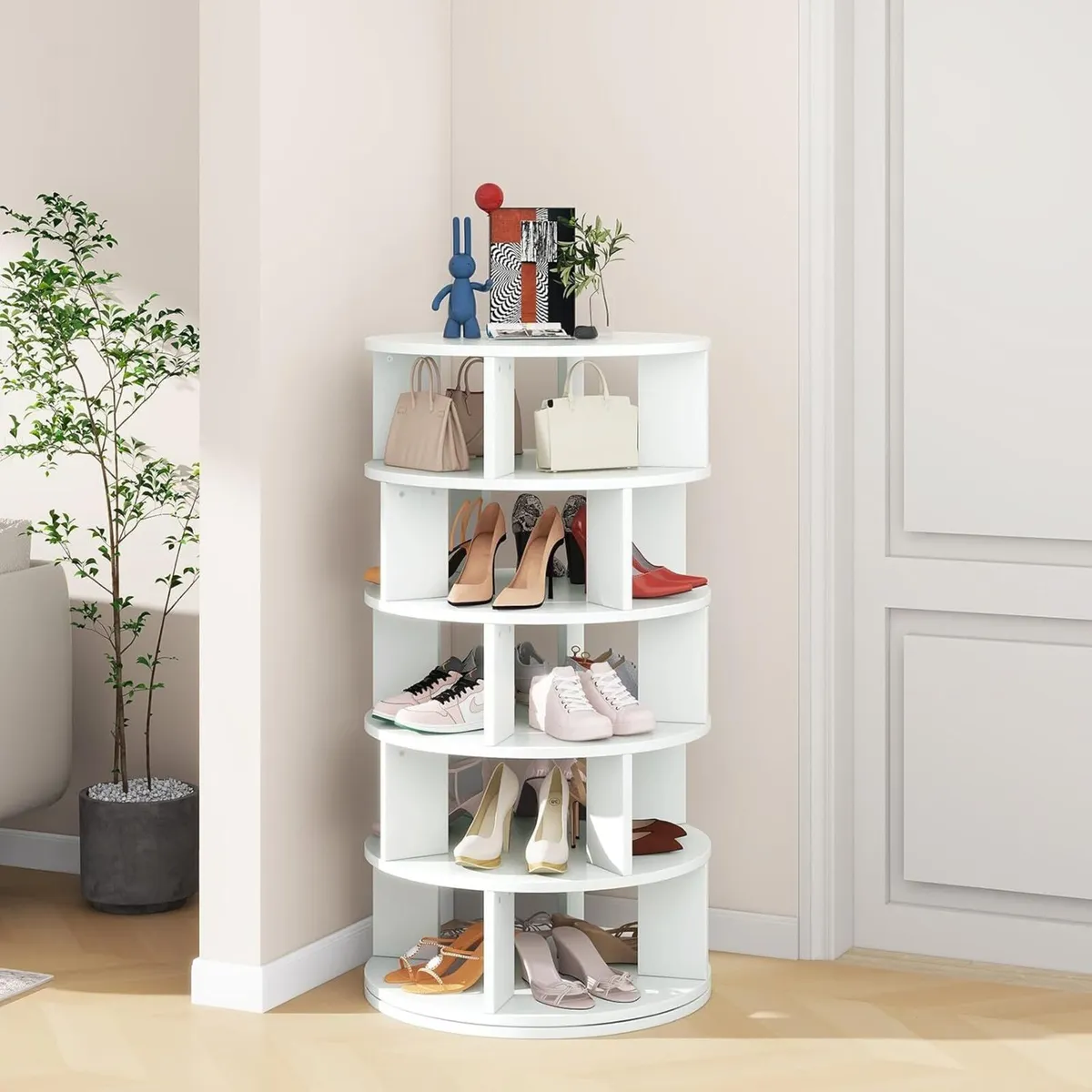 5 Tier Rotating Shoe Rack Wood 360degreesspinning - Image 2