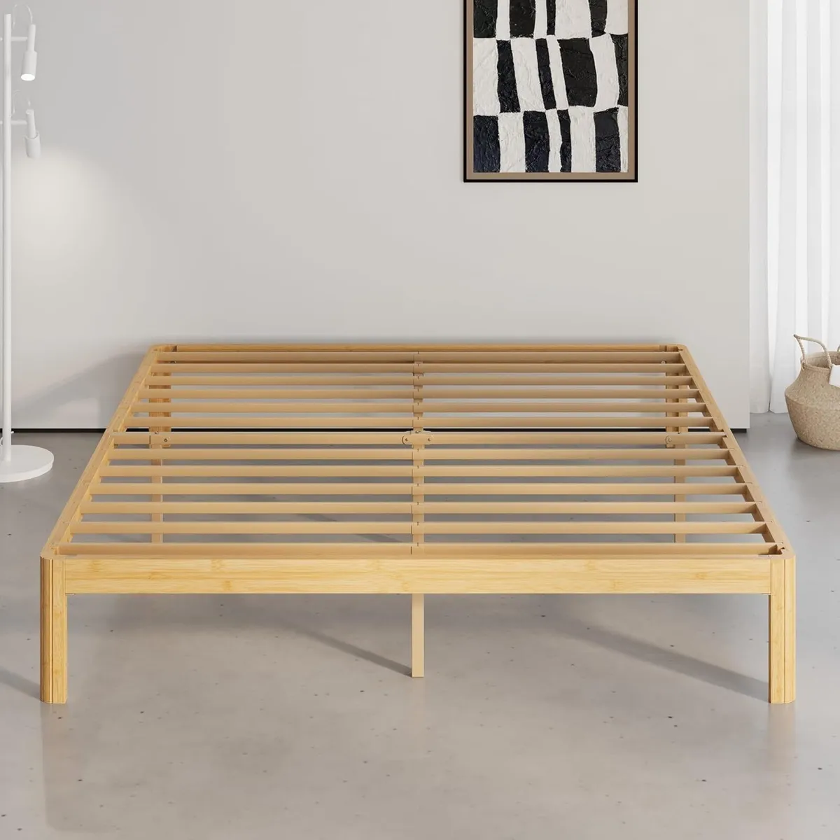 Bamboo Wood Bed Frame with Metal Slats Support - Image 3