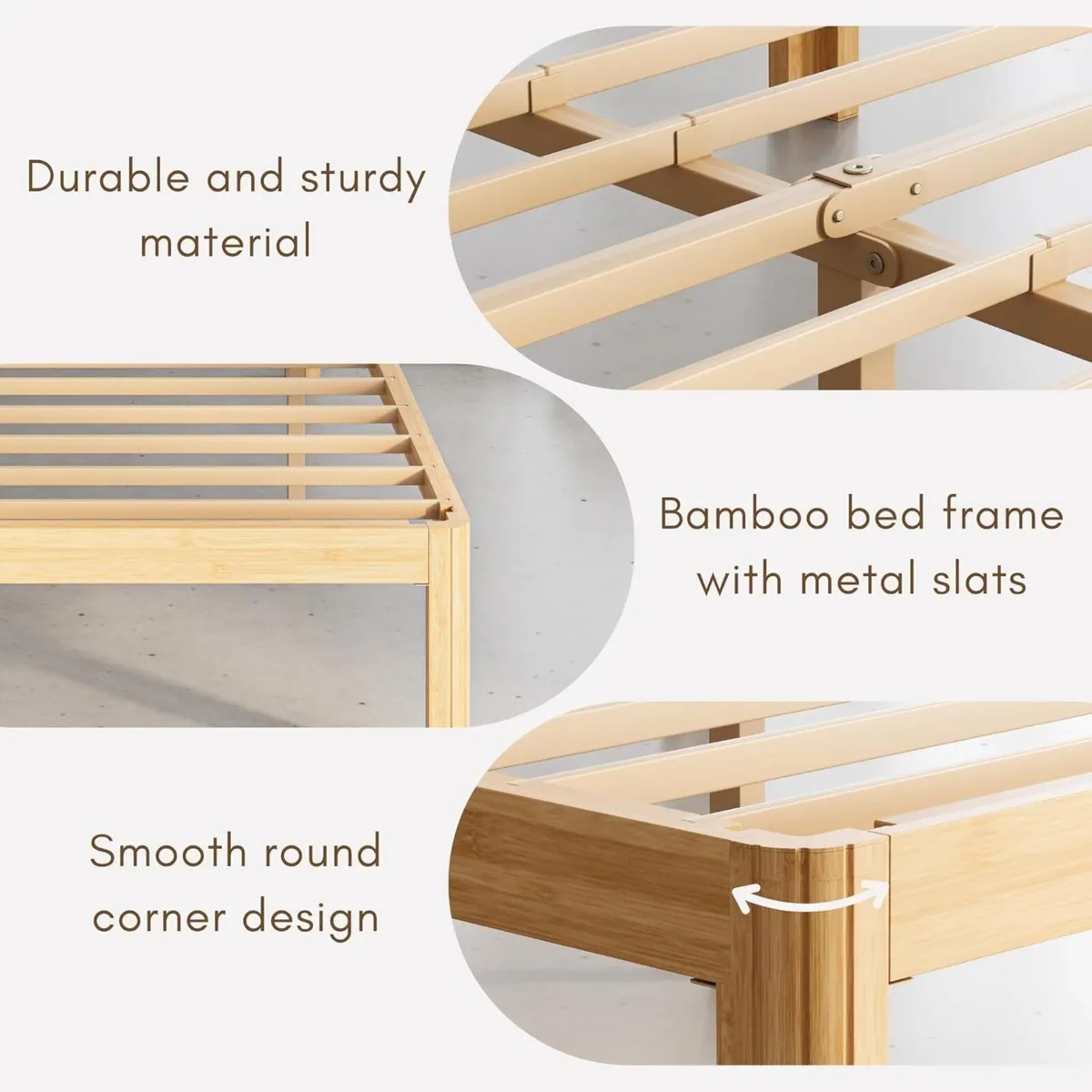 Bamboo Wood Bed Frame with Metal Slats Support - Image 4