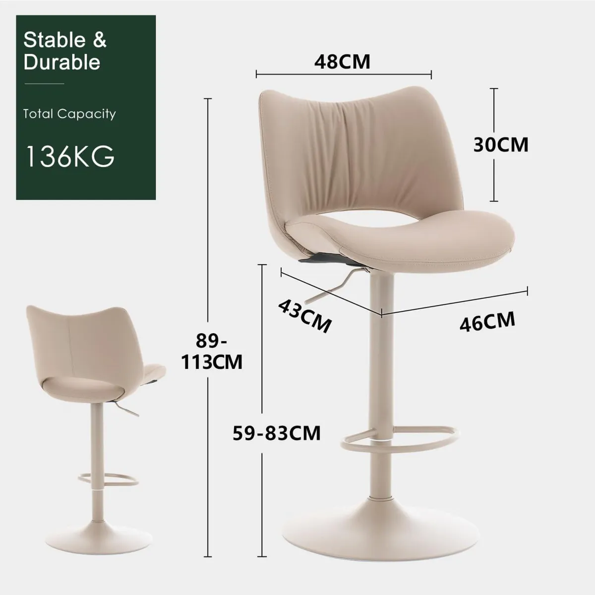 Bar Stools Adjustable Breakfast All Open Back - Image 2