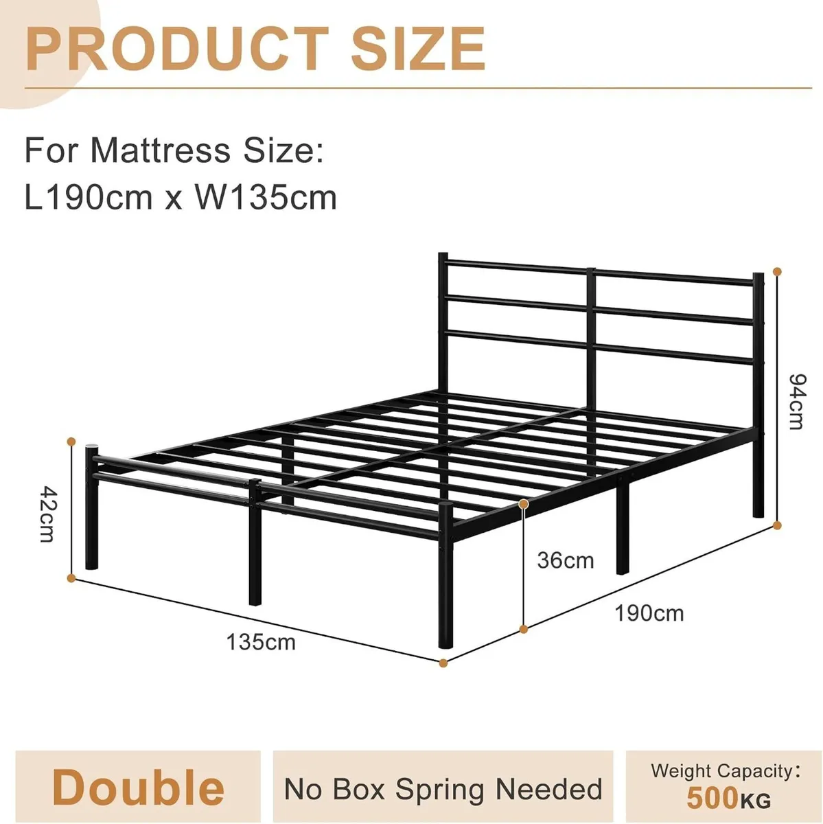 Bed Frame with Headboard and Footboard Metal - Image 2