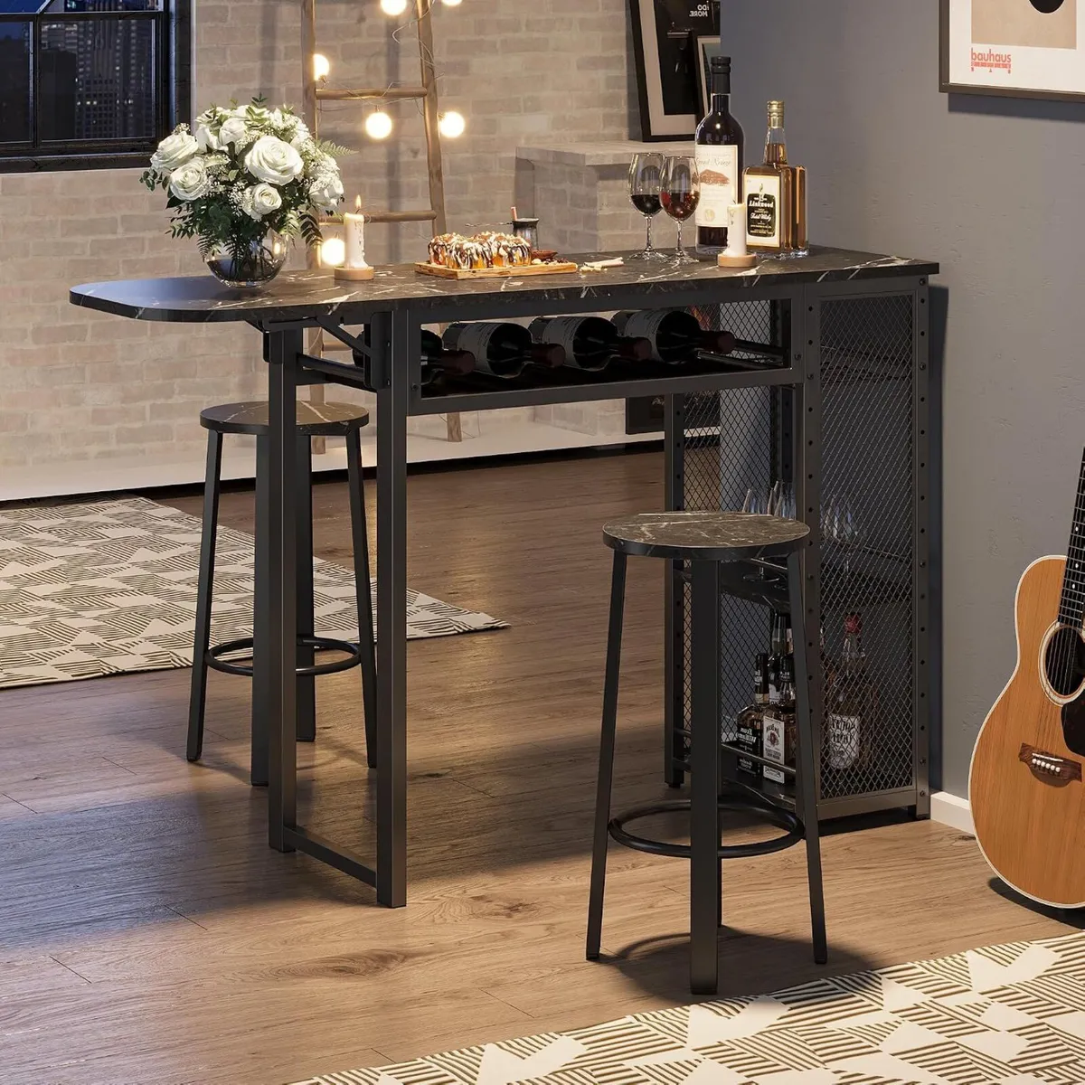 Bar Table and Chair Set Expandable Dining - Image 3