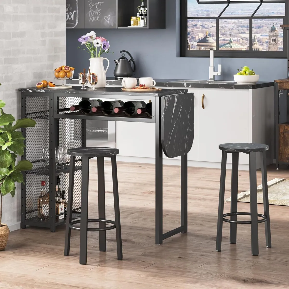 Bar Table and Chair Set Expandable Dining - Image 4