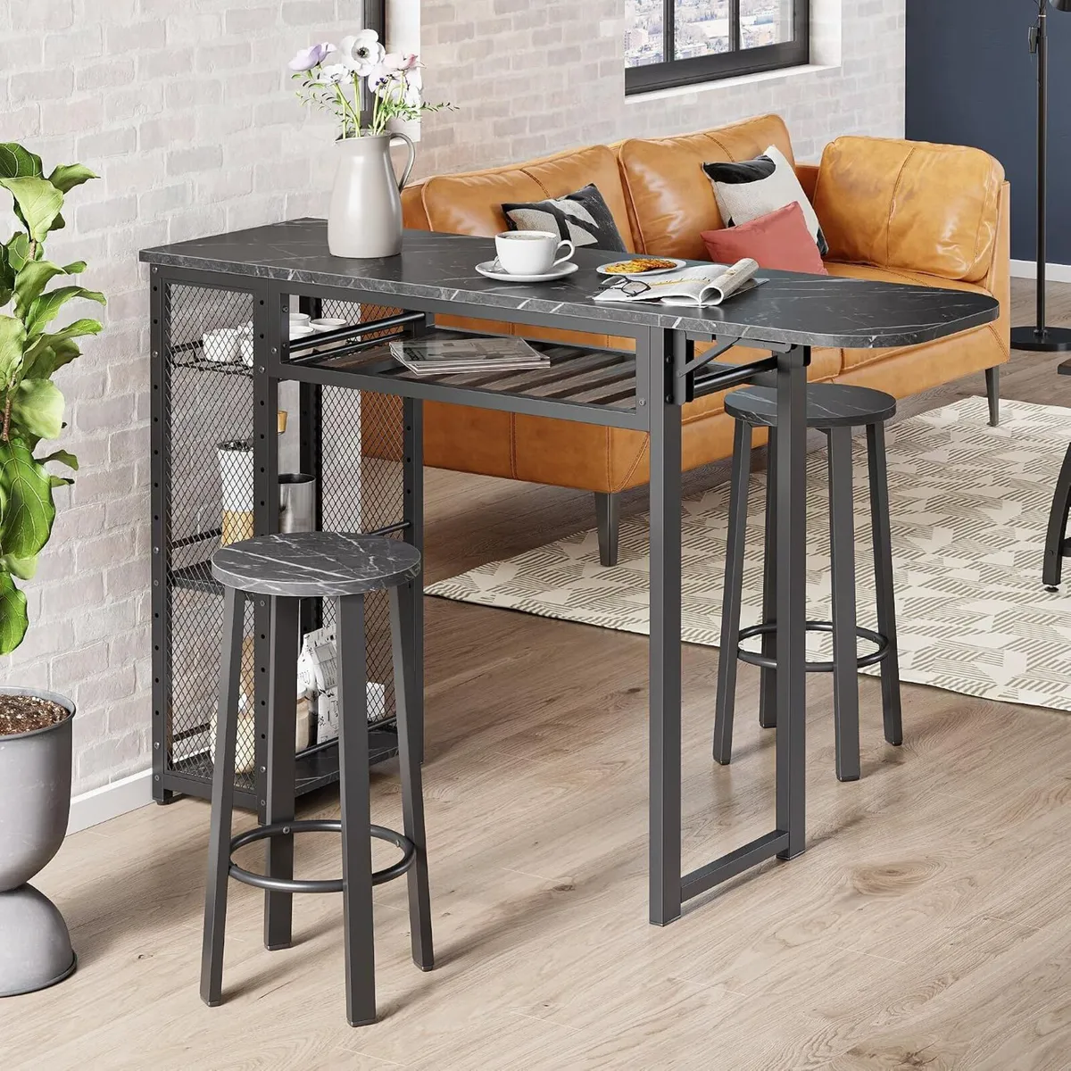 Bar Table and Chair Set Expandable Dining - Image 2