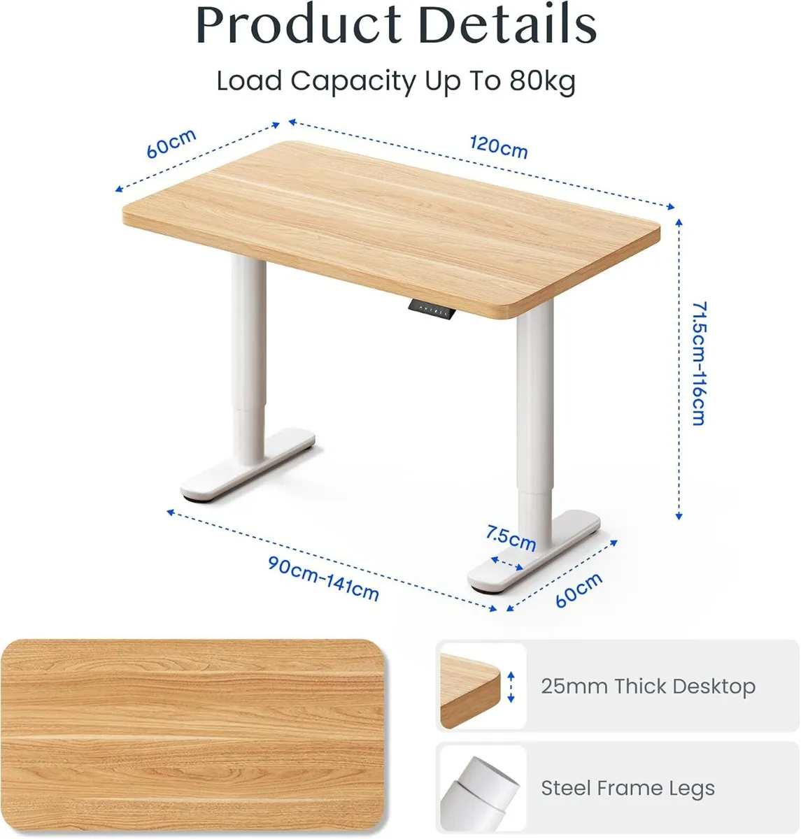 Electric Standing Desk One Piece Desktop Cylinex - Image 2