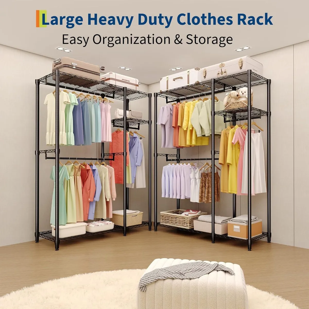 Portable Clothes Rack Heavy Duty Garment Large - Image 3
