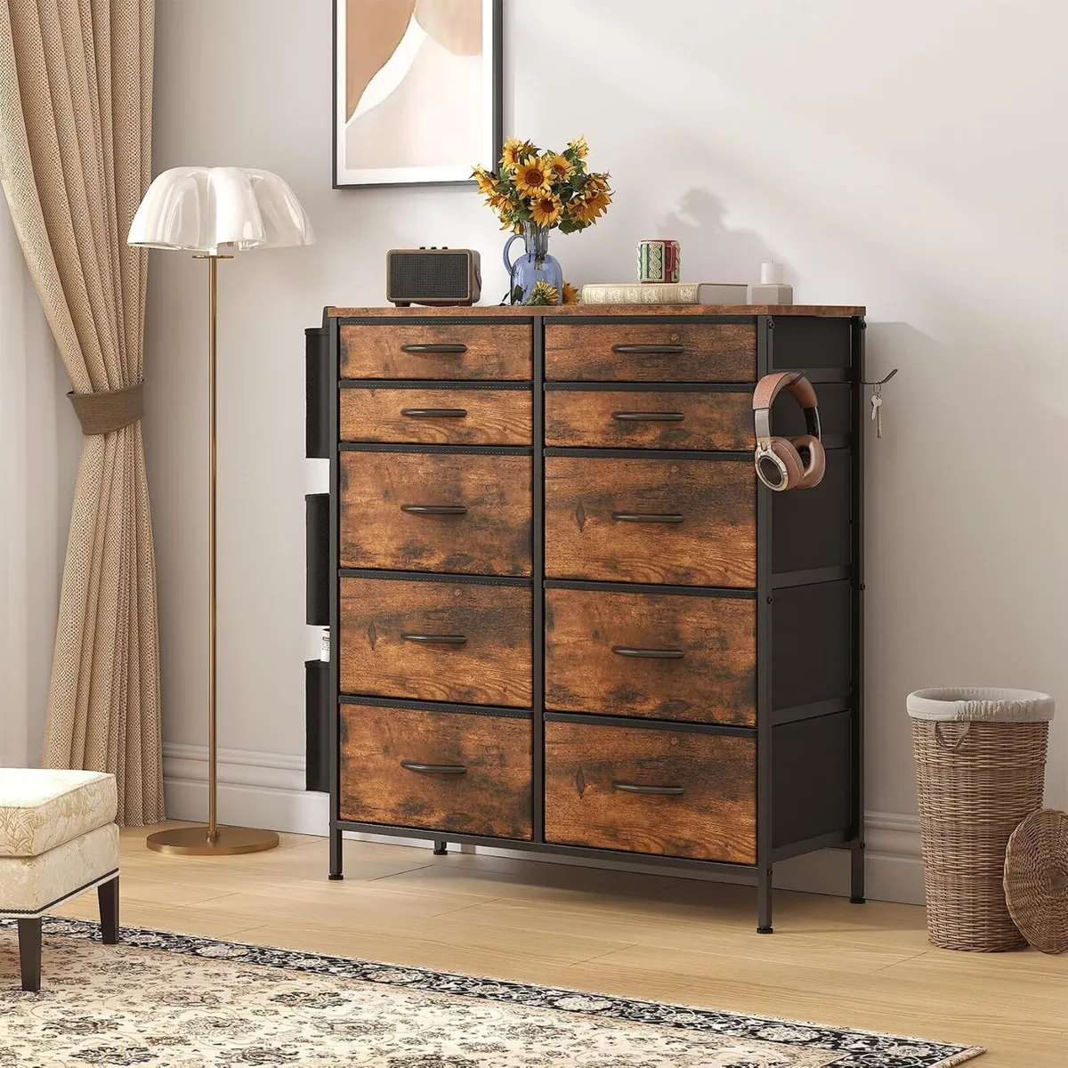 Chest of Drawers 10 Fabric with Side Pockets - Image 2