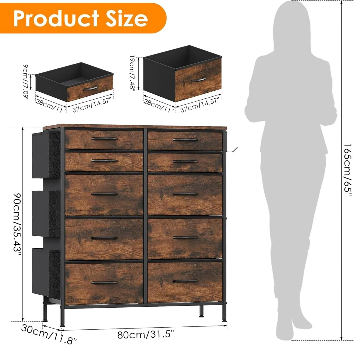 Chest of Drawers 10 Fabric with Side Pockets - Image 3