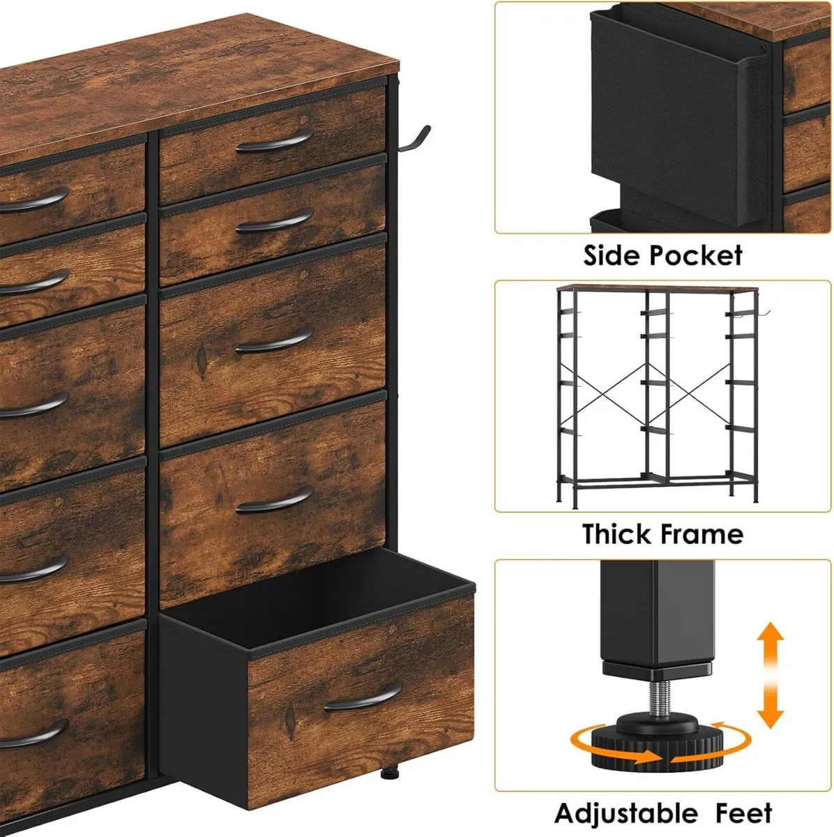 Chest of Drawers 10 Fabric with Side Pockets - Image 4