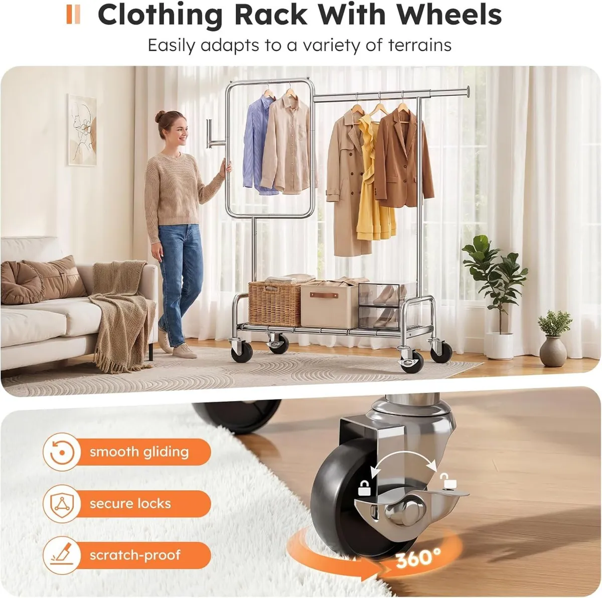 Heavy Duty Clothes Rail on Wheels - Image 4