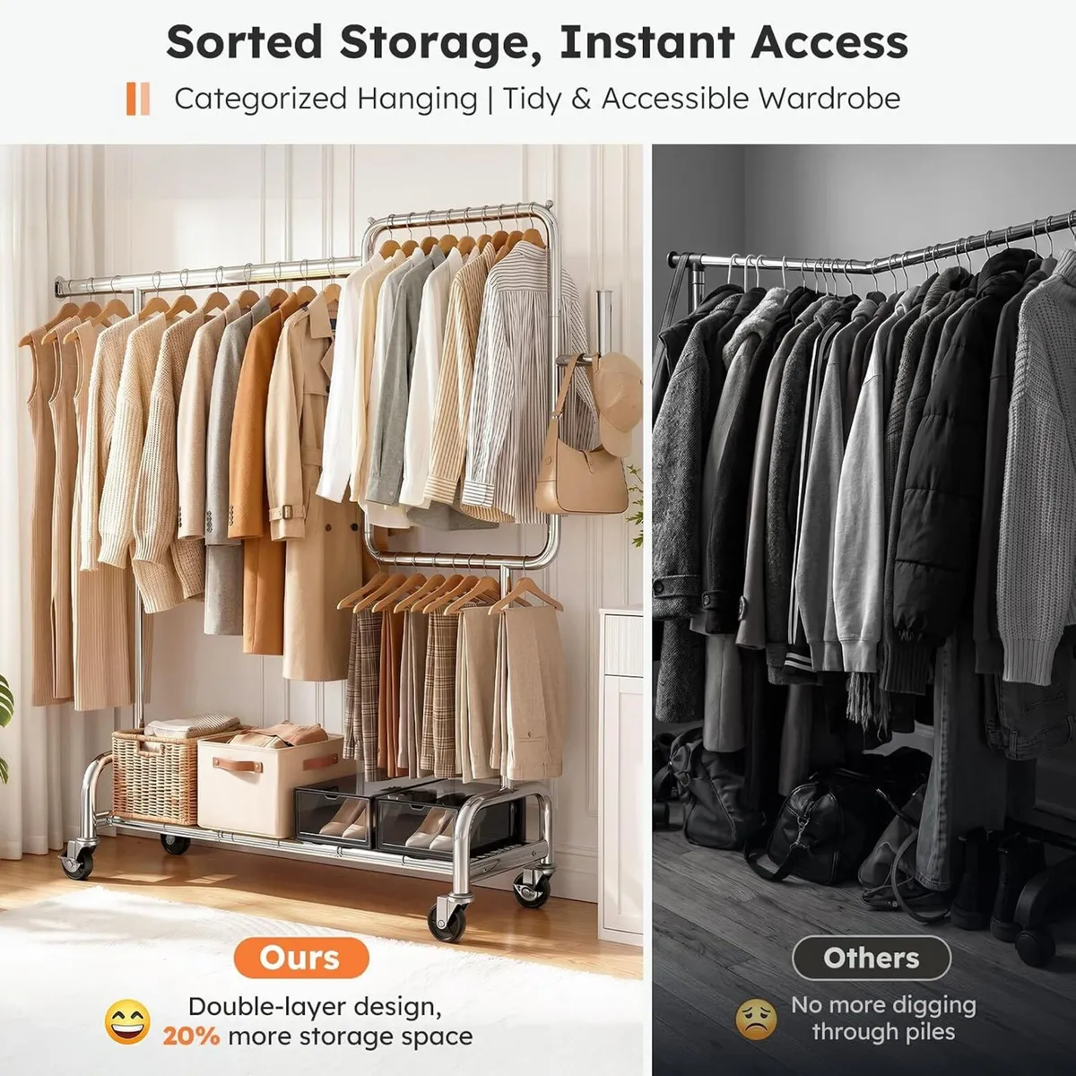 Heavy Duty Clothes Rail on Wheels - Image 2