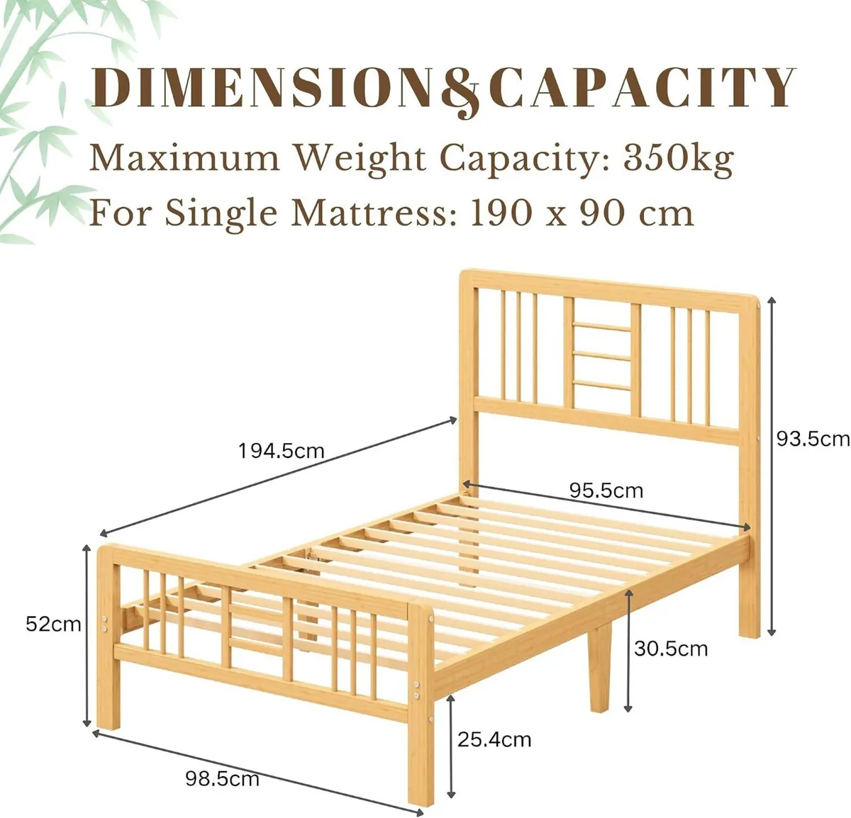 Wooden Bed Frame with Headboard Bamboo Wood Frames - Image 2