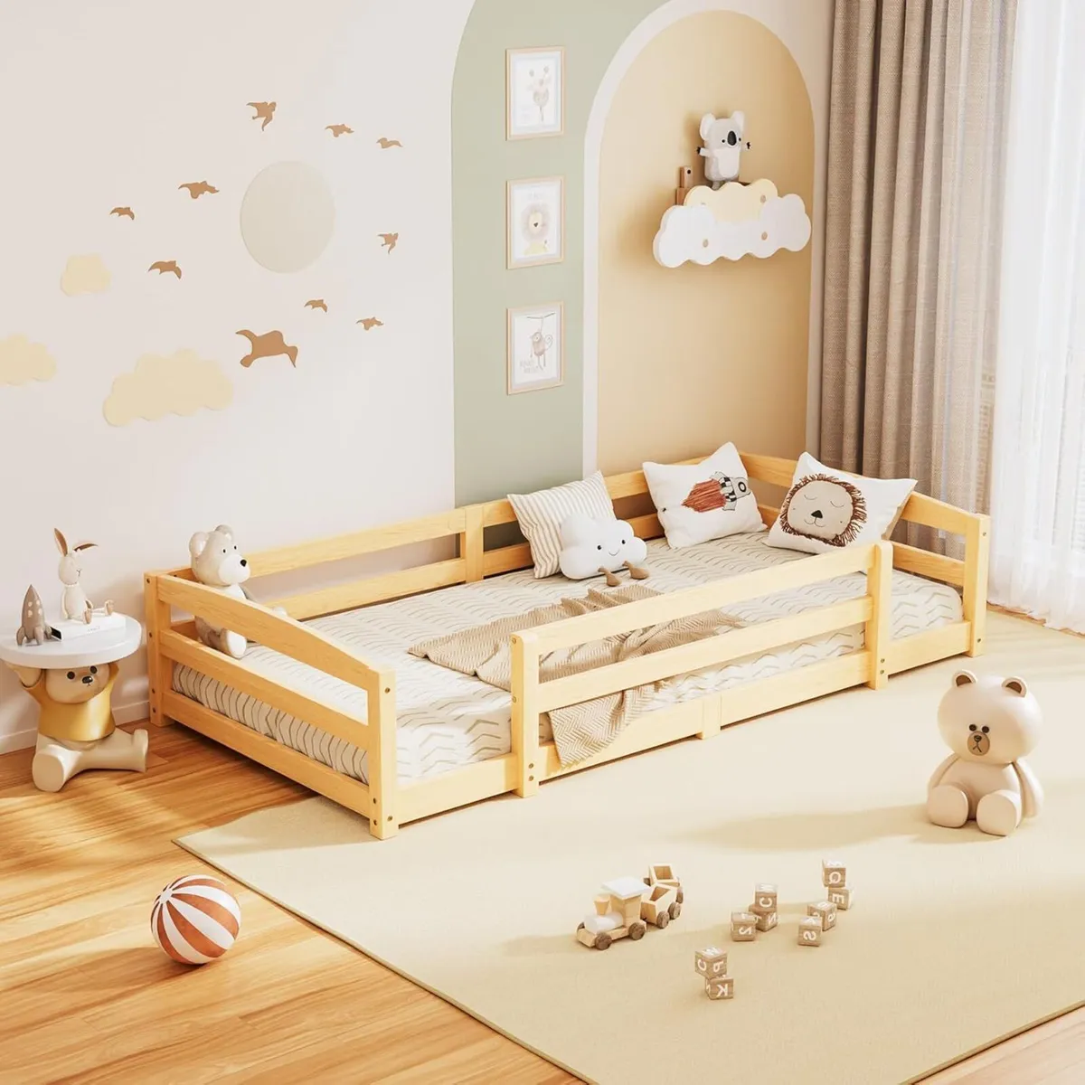 Toddler Floor Bed Montessori Inspired with Rails - Image 1
