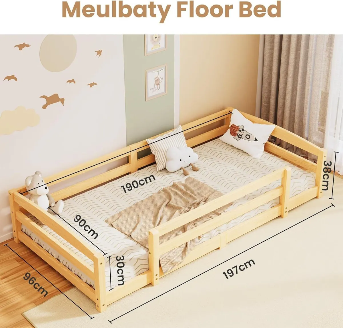 Toddler Floor Bed Montessori Inspired with Rails - Image 2