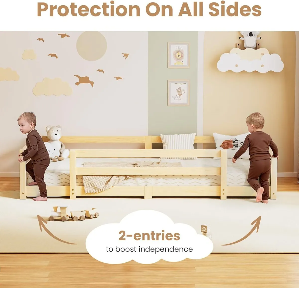 Toddler Floor Bed Montessori Inspired with Rails - Image 3