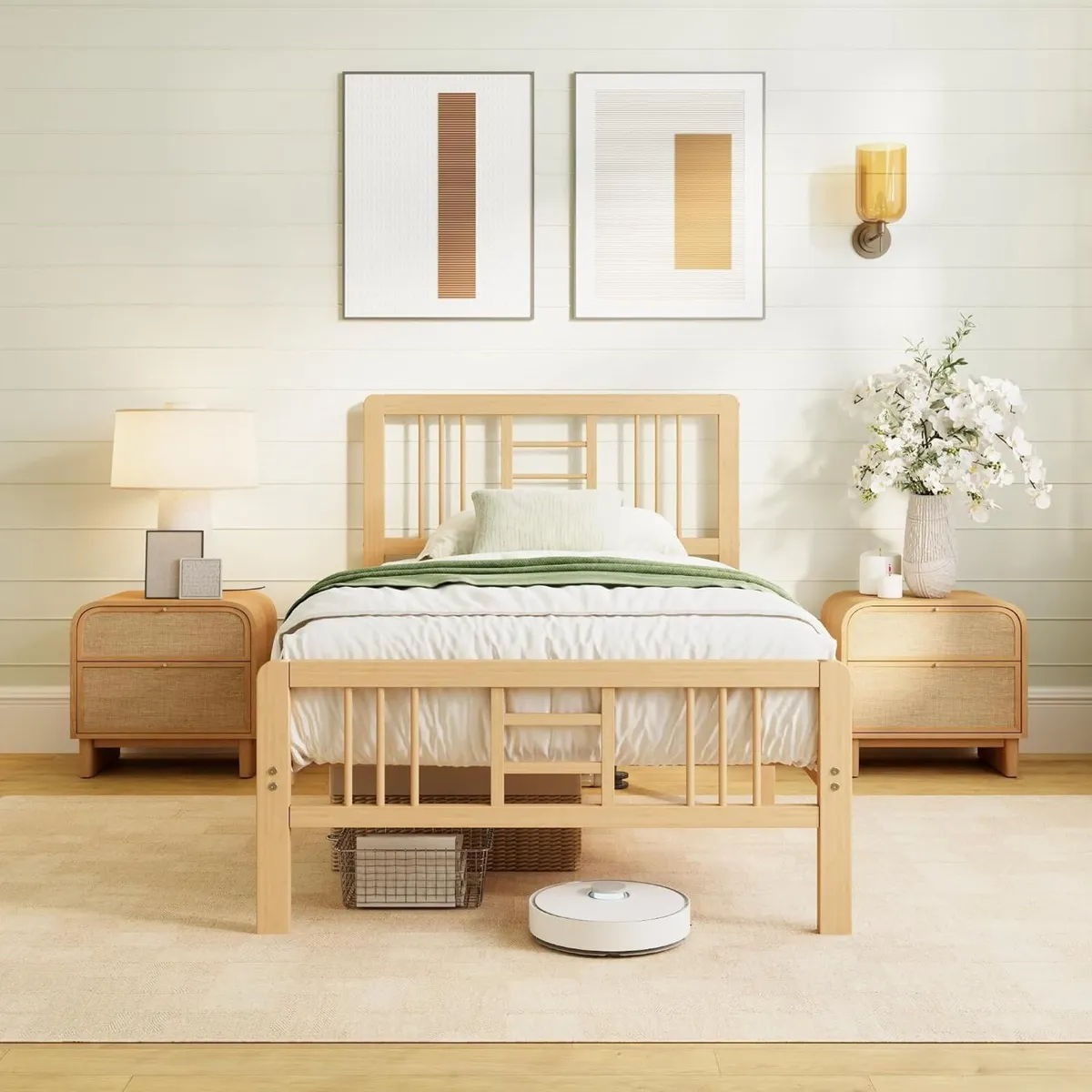 Wooden Bed Frame with Headboard Bamboo Wood Frames - Image 3