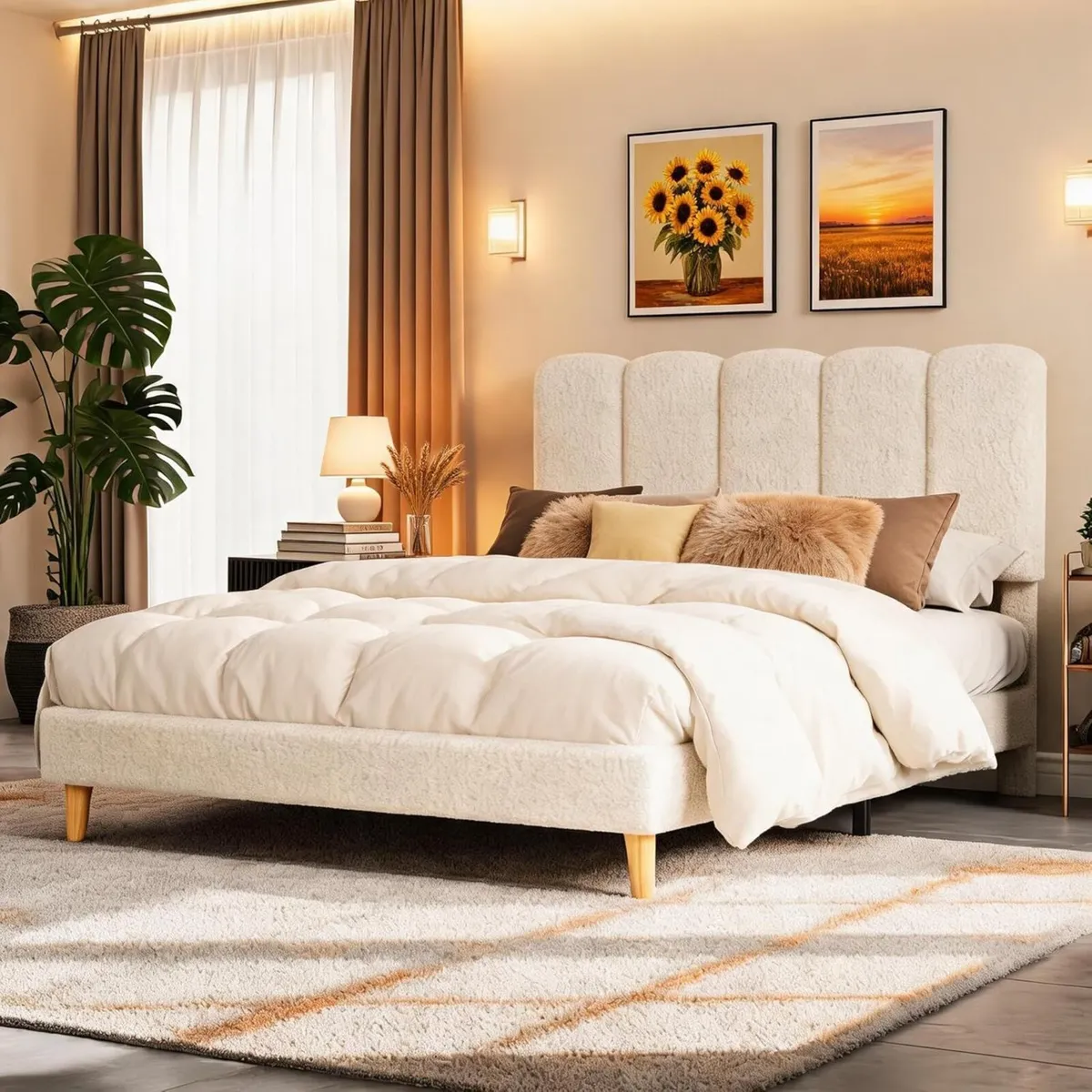Modern Bouclé Upholstered Bed Frame Adjustable - Image 1