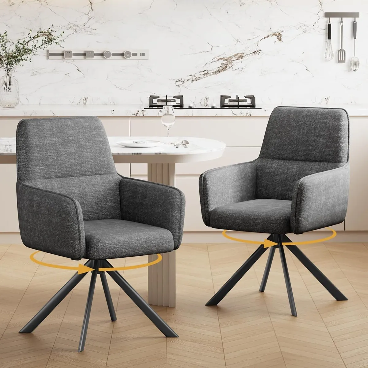 Swivel Dining Chairs with Armrests Upholstered - Image 1