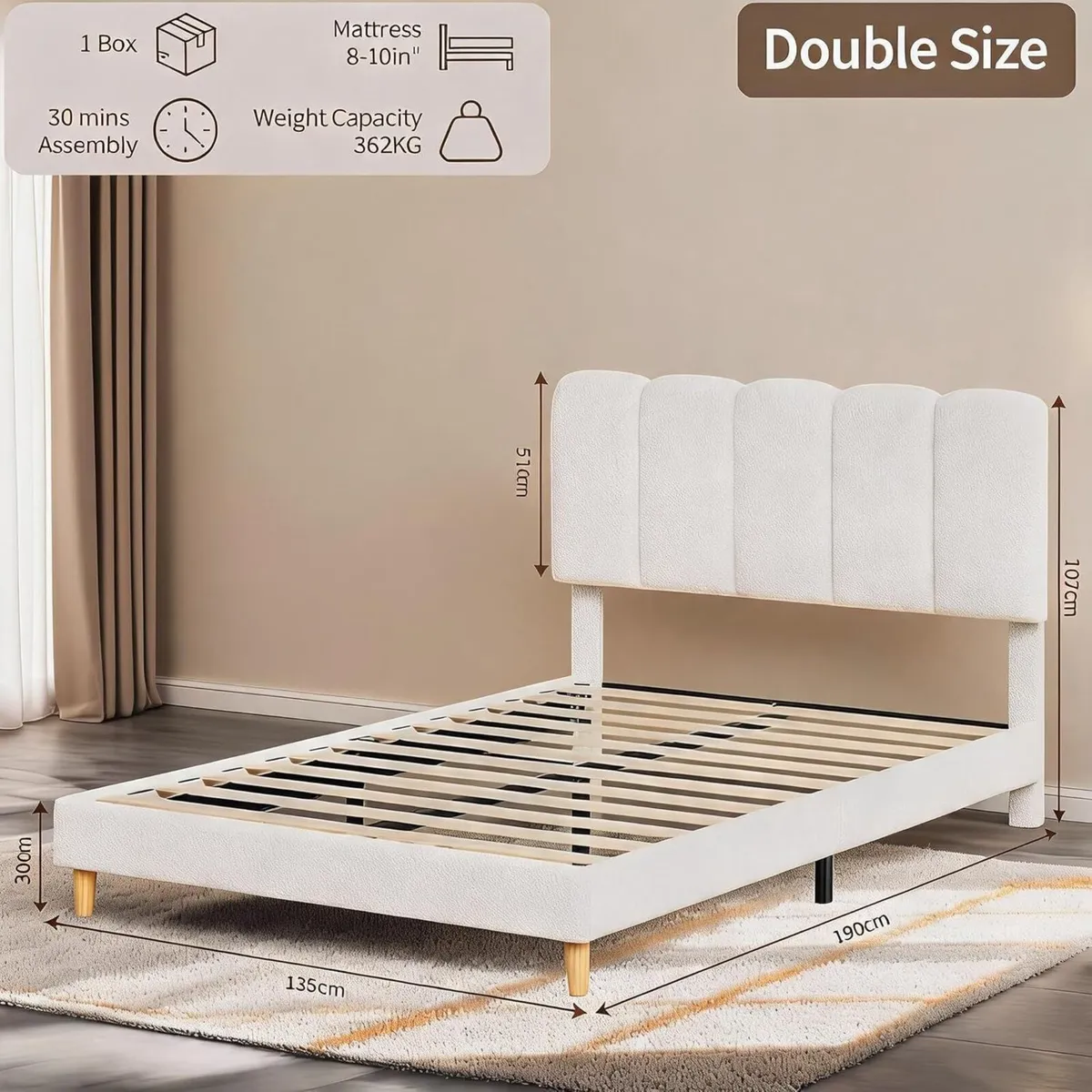 Modern Bouclé Upholstered Bed Frame Adjustable - Image 2